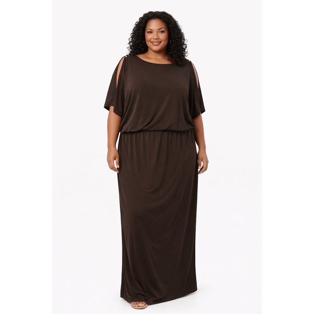 Chico's Brown Long Maxi Womens Dress Size 2 Large/XL Side Splits ‎ Blouson Waist